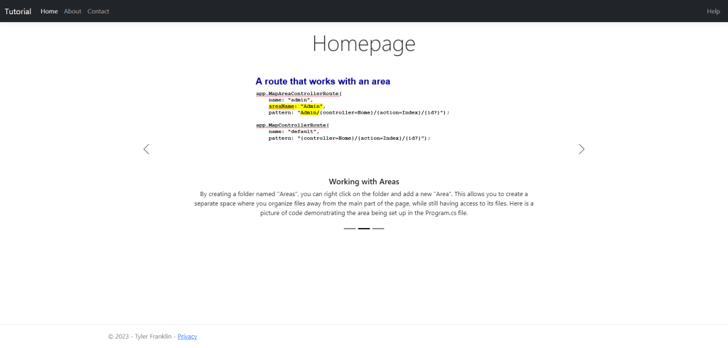Screenshot of ASP .NET Core MVC Project